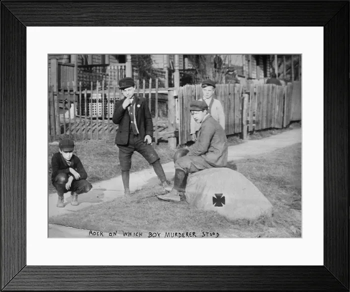 Framed Print : Rock on which boy murderer stood, circa 1910s