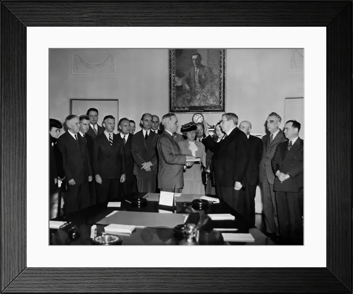 Framed Print : President Harry S. Truman (1884-1972) takes oath of office from Chief Justice Harlan F. Stone (1872-1946) in the Cabinet Room of the White House, April 12, 1945