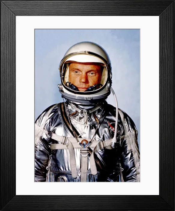 Framed Print : Astronaut John H. Glenn Jr. (Lt. Colonel, USMC) in his silver Mercury spacesuit at Cape Canaveral