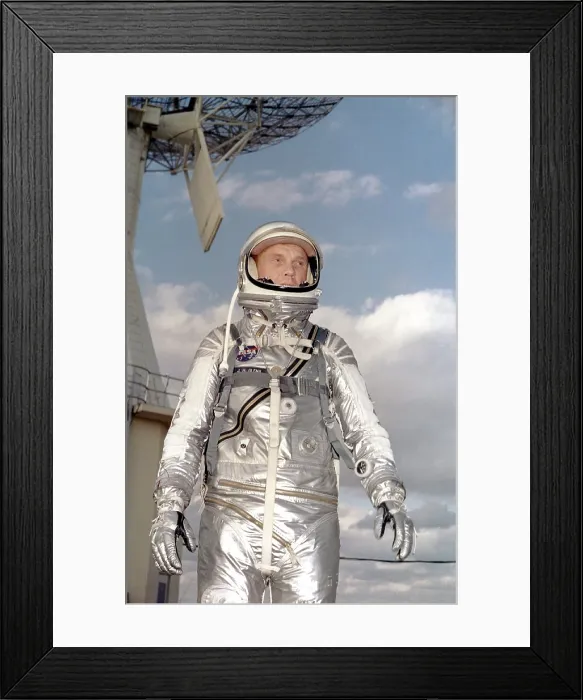 Framed Print : Astronaut John H. Glenn Jr. (Lt. Colonel, USMC) in his silver Mercury spacesuit at Cape Canaveral