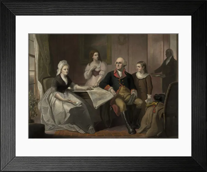 Framed Print : George and Martha Washington sitting at a table with their grandchildren, George Washington Parke Custis and Nelly Custis