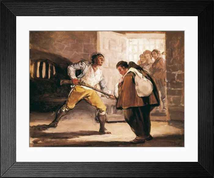 Framed Print : GOYA Y LUCIENTES, Francisco de (1746-1828). El Maragato Threatens Friar Pedro de Zaldivia with His Gun. 1806-1807. Story told in six paintings. Oil on wood