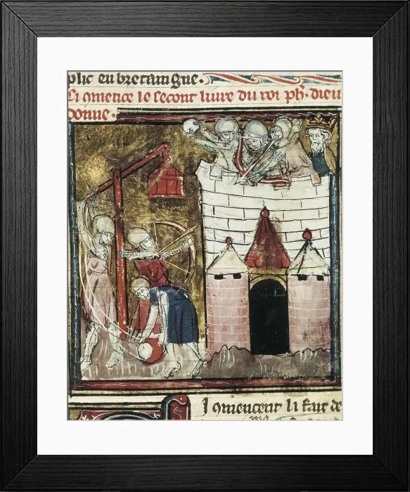 Framed Print : Philip II Augustus od France takes Chteau de Chinon from the House of Plantagenet in 1205. Illustration from 'Grandes Chroniques de France' (15th century). Gothic art