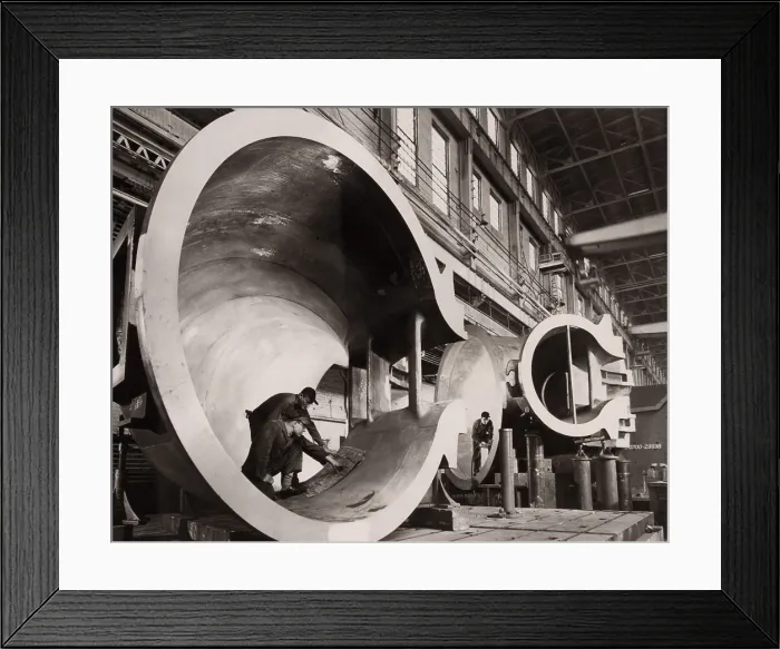 Framed Print : Men in the casing sections of giant turbines during construction at the Hungry Horse Dam in Montana Framed Print : Men in the casing sections of giant turbines during construction at the Hungry Horse Dam in Montana