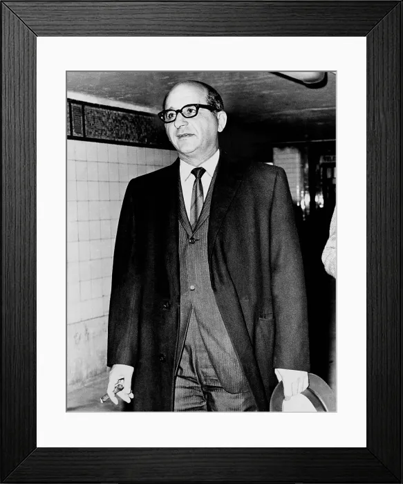 Framed Print : Sammy Giancana (1908-1975), American mobster and boss of the Chicago Outfit, leaving the Federal Building at Foley Square in New York City in 1965 Framed Print : Sammy Giancana (1908-1975), American mobster and boss of the Chicago Outfit, leaving the Federal Building at Foley Square in New York City in 1965