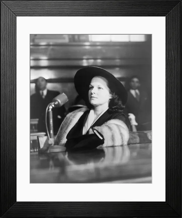 Framed Print : Virginia Hill, girlfriend of Las Vegas mobster Ben Bugsy Siegel, testifies before the Kefauver organized crime hearings in New York in February 1951