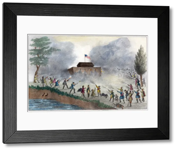 Framed Print : Seminole Wars. Attack by the Seminole Indians on a fort on the Withlacoochee River in December 1835. lithograph by George Catlin ca. 1840s Framed Print : Seminole Wars. Attack by the Seminole Indians on a fort on the Withlacoochee River in December 1835. lithograph by George Catlin ca. 1840s