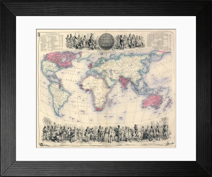 Framed Print : 1850's map of the British Empire throughout the world, with illustrations of the inhabitant of the Empire Framed Print : 1850's map of the British Empire throughout the world, with illustrations of the inhabitant of the Empire