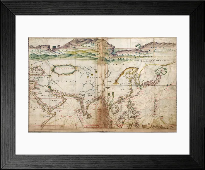 Framed Print : 1630 Portuguese maps, showing details of Asian coastal forts and cities, gathered by a century of the Portuguese explorations in Asia. Included are Manila, and Red Sea ports Framed Print : 1630 Portuguese maps, showing details of Asian coastal forts and cities, gathered by a century of the Portuguese explorations in Asia. Included are Manila, and Red Sea ports