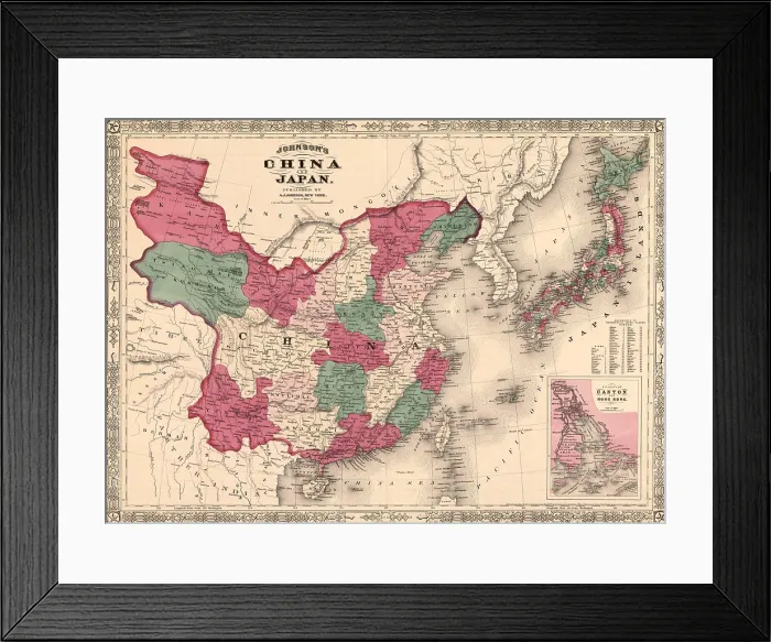 Framed Print : 1868 map of china and Japan, showing provincial boundaries