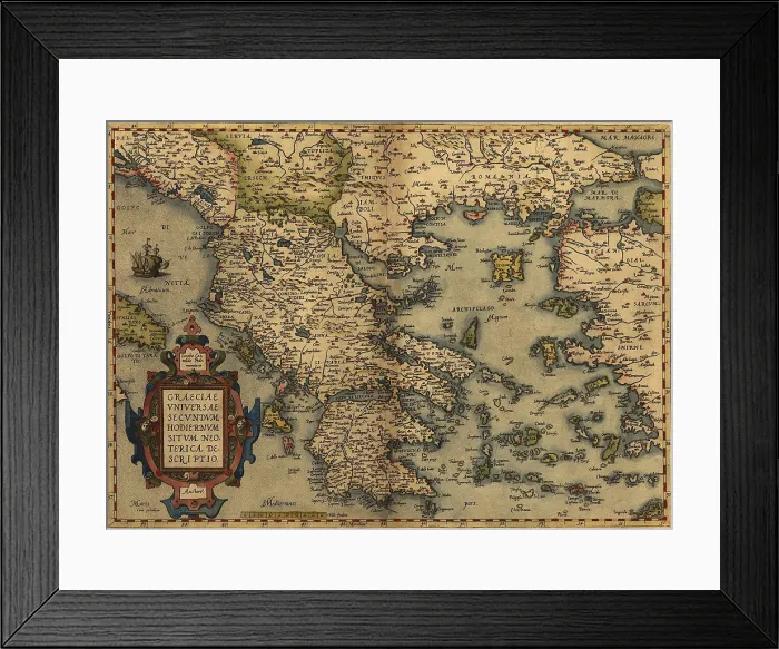 Framed Print : 1570 map of Greece, then under the rule of the Ottoman Empire. From Abraham Ortelius, Theatrvm orbis terrarvm