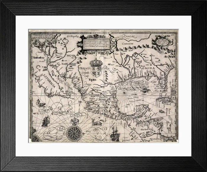 Framed Print : 1600 map of Spanish Territories in North America, including Mexico, Cuba, California, and Florida Framed Print : 1600 map of Spanish Territories in North America, including Mexico, Cuba, California, and Florida