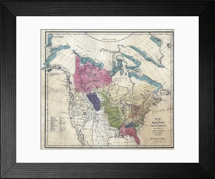 Framed Print : 1836 Map of the Indian tribes of North America, about 1600 A.D. along the Atlantic, and about 1800 A.D. in the western areas