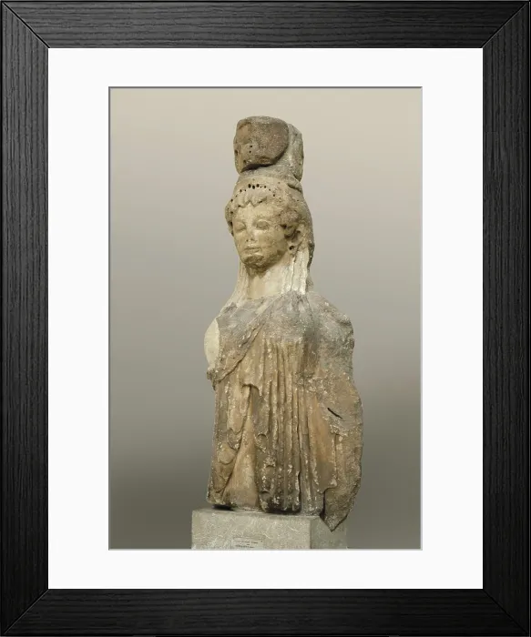 Framed Print : Caryatid from the Treasury of Sifnians. ca. 525 BC. Archaic Greek art. Sculpture on rock. GREECE. Delphi. Delphi Museum. AISA / Everett Collection**US SALES ONLY**
