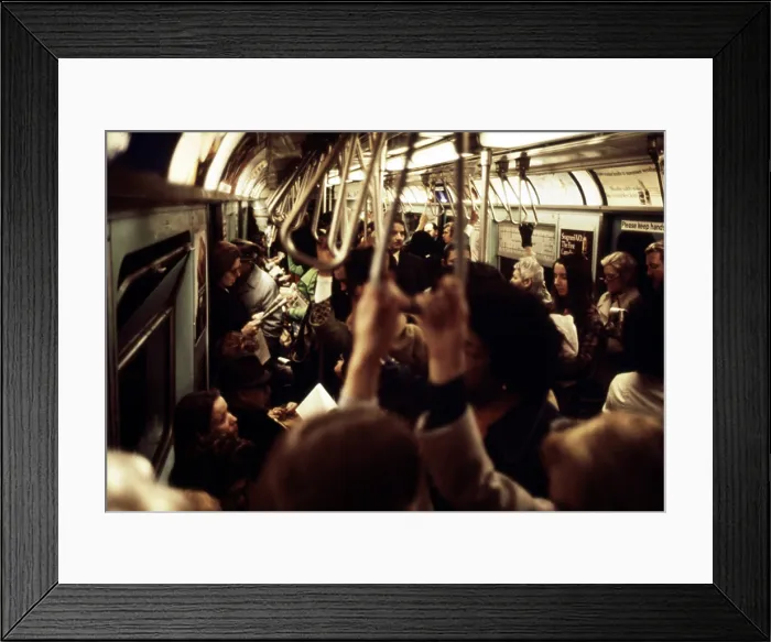 Framed Print : 1970s America. Passengers on a subway car, New York City, New York ca. 1972