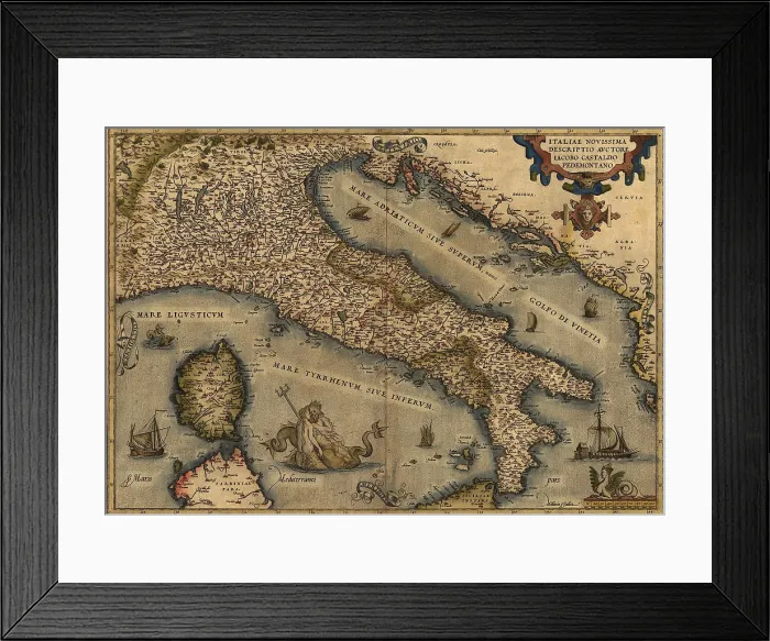Framed Print : 1570 map of Italy from Abraham Ortelius atlas, Theatrvm orbis terrarvm