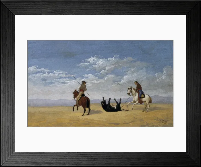 Framed Print : DIEZJoaqun (1840). Derribo de la ganadera de Miura. 1864. Painting. AISA / Everett Collection (4211)**US SALES ONLY**