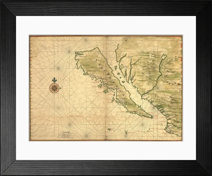 Framed Print : 1650 map of Baja California and northwest Mexico, showing California as an island