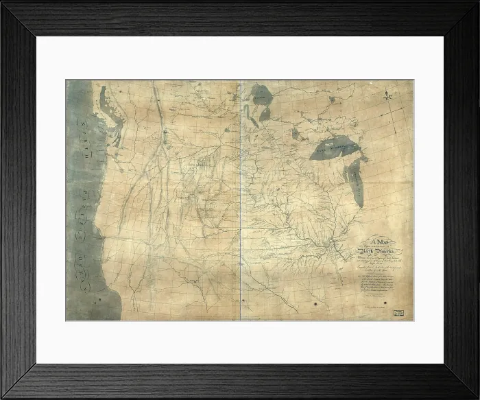 Framed Print : 1805 Lewis and Clark map of part of the continent of North America compiled from informed travelers