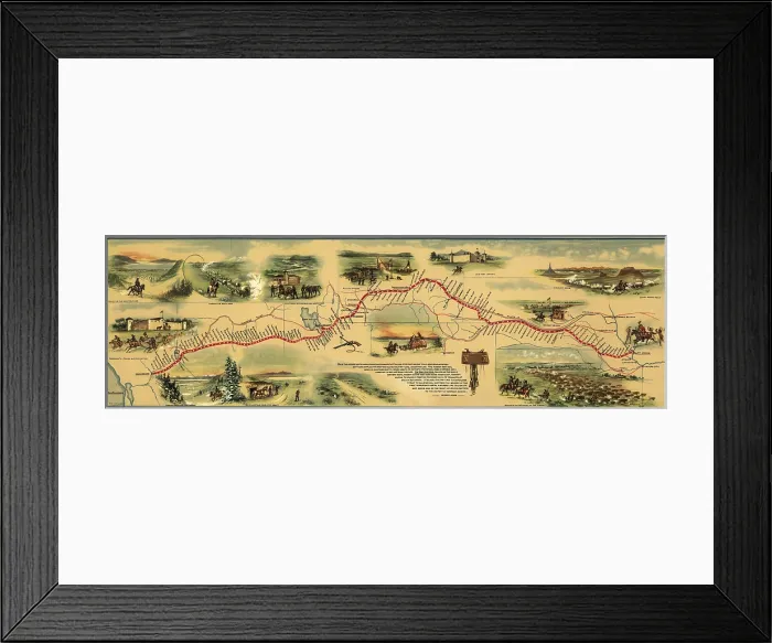 Framed Print : Pony express route April 1860 - October 1861 was a system of mail delivery horse and rider relays between St