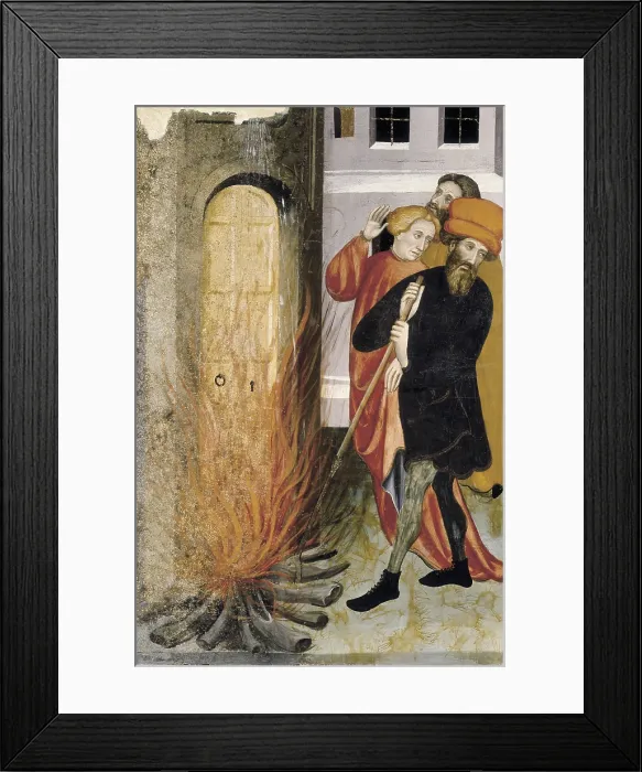 Framed Print : BORRASSALlus (1360-1425). Altarpiece of San Andrs (Saint Andrew) of Gurb. 1415. Detail. Saint Andrew in the anguish of the bonfire. International gothic. Tempera on wood. SPAIN Framed Print : BORRASSALlus (1360-1425). Altarpiece of San Andrs (Saint Andrew) of Gurb. 1415. Detail. Saint Andrew in the anguish of the bonfire. International gothic. Tempera on wood. SPAIN