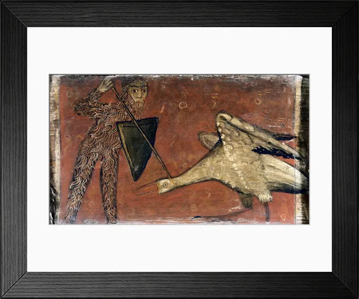Framed Print : Fight between a knight and a cray. Catalan school. 15th c. Panelled ceiling. Wood. Gothic art. Painting. SPAIN. Vic. Vic Episcopal Museum Framed Print : Fight between a knight and a cray. Catalan school. 15th c. Panelled ceiling. Wood. Gothic art. Painting. SPAIN. Vic. Vic Episcopal Museum