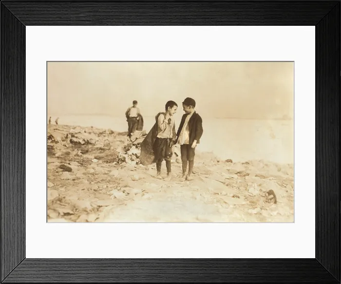 Framed Print : Boys picking garbage from the dump, Boston, Massachusetts, photograph by Lewis Wickes Hine, October, 1909