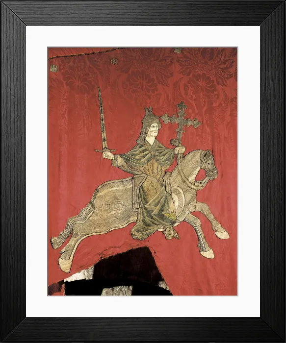 Framed Print : Pendn de Baeza o de San Isidoro. 1147. Kingdom of Leon. Commemoration of the intervention of San Isidoro in the battle of Baeza in 1146. National relic. Embroidery on cloth Framed Print : Pendn de Baeza o de San Isidoro. 1147. Kingdom of Leon. Commemoration of the intervention of San Isidoro in the battle of Baeza in 1146. National relic. Embroidery on cloth