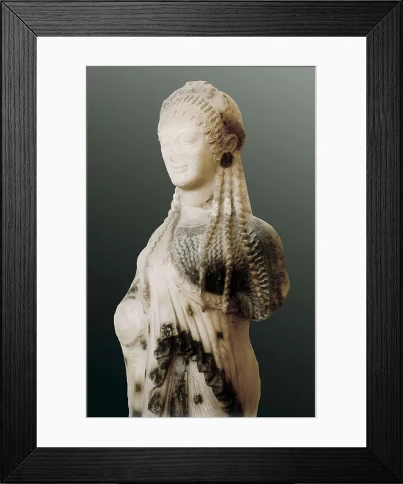 Framed Print : Kore. ca. 510 BC. Archaic Greek art. Sculpture on marble. GREECE. Athens. Acropolis. Acropolis Museum. Proc: GREECE. Athens. Acropolis. AISA / Everett Collection**US SALES ONLY**