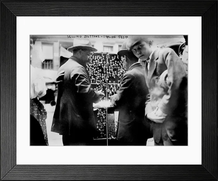 Framed Print : New York City, selling buttons at festival in Little Italy, circa 1908