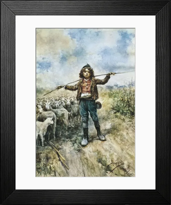 Framed Print : SENET Y PEREZ, Rafael (1856-1926). Portrait of a Shepherd. 1882. Costumbrism. Watercolour. SPAIN. Sevilla. Fine Arts Museum. AISA / Everett Collection**US SALES ONLY**
