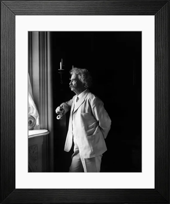 Framed Print : Mark Twain (Samuel L. Clemens, 1835-1910) American humorist standing by window in 1907 portrait Framed Print : Mark Twain (Samuel L. Clemens, 1835-1910) American humorist standing by window in 1907 portrait