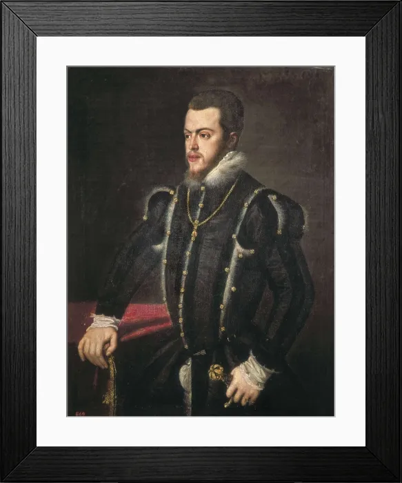 Framed Print : TIZIANO, pupil of (16th century). Portrait of Philip II of Spain. 1530s-1550s. King of Spain (1556-1598) and Portugal (1580-1898)