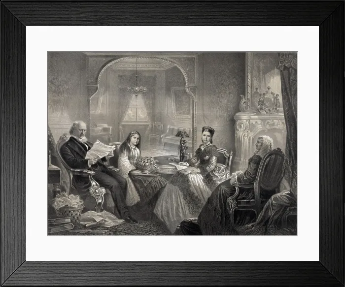Framed Print : Horace Greeley (1811-1872) shown at New York City home with his wife and daughters, ca. 1860