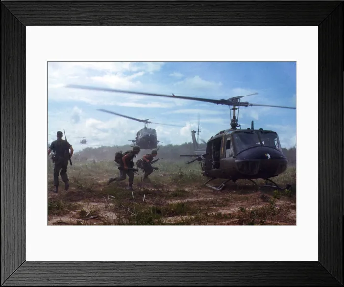 Framed Print : Vietnam War, UH-1D helicopters airlift members of the 2nd Battalion, 14th Infantry Regiment from the Filhol Rubber Plantation area to a new staging area Framed Print : Vietnam War, UH-1D helicopters airlift members of the 2nd Battalion, 14th Infantry Regiment from the Filhol Rubber Plantation area to a new staging area