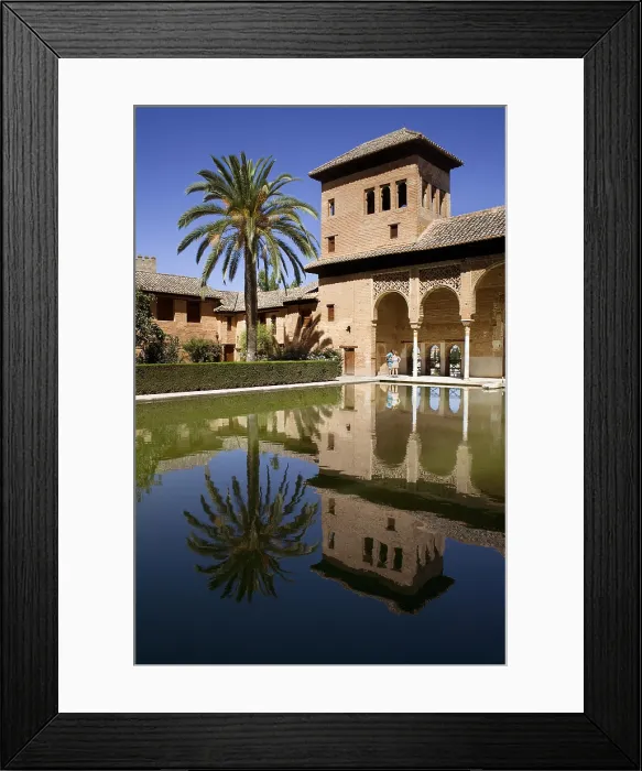 Framed Print : Alhambra. SPAIN. Granada. Alhambra. Partal Gardens and Tower of Damas. Hispano-Moresque art. Nasrid dynasty. Architecture