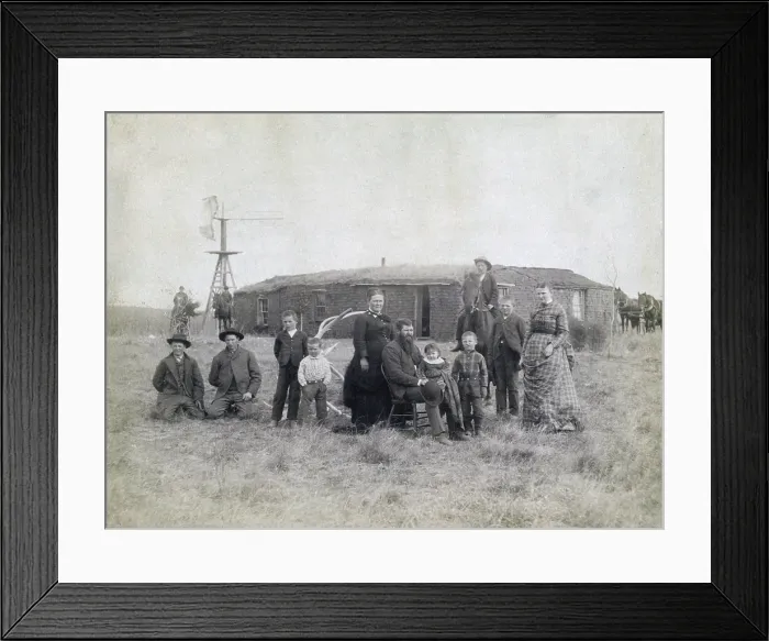 Framed Print : George O. Waters family, Dry Valley, near Comstock Nebraska. 1887 Framed Print : George O. Waters family, Dry Valley, near Comstock Nebraska. 1887