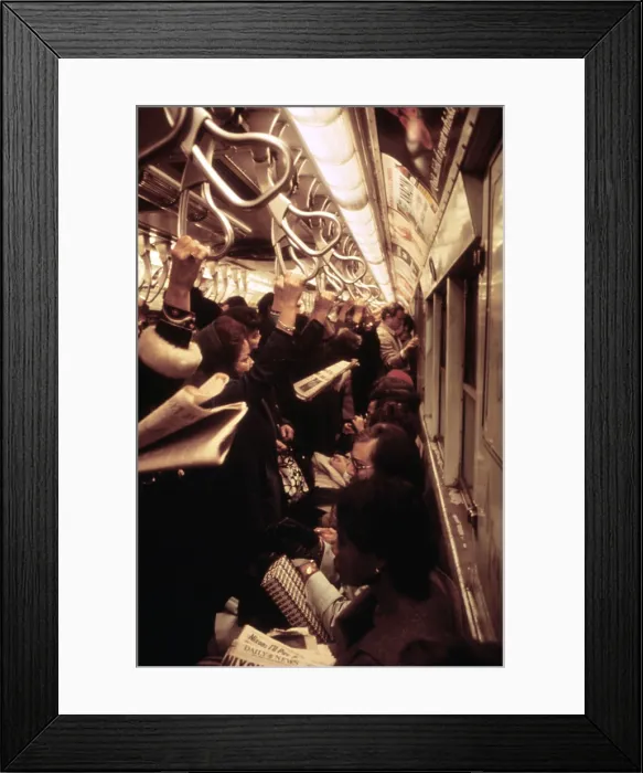 Framed Print : 1970s America. Passengers on a subway car, New York City, New York ca. 1972