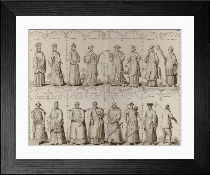 Framed Print : 18th century European engraving depicting Chinese men and women of various social classes Framed Print : 18th century European engraving depicting Chinese men and women of various social classes