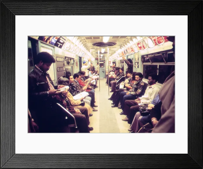 Framed Print : 1970s America. Passengers on a subway car, New York City, New York ca. 1972