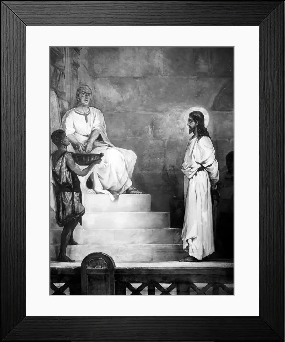 Framed Print : Jesus Christ, title: Pontius Pilate washing his hands, from Christ's Passion set of paintings by Kosheleff, circa early 1900s