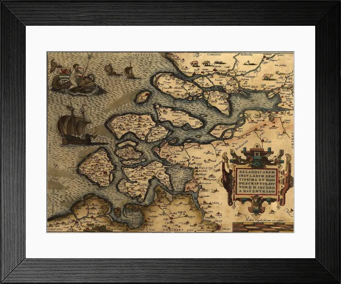 Framed Print : 1570 map of Zeeland (Southern Netherlands). From Abraham Ortelius atlas, 'Theatrvm orbis terrarvm.' Framed Print : 1570 map of Zeeland (Southern Netherlands). From Abraham Ortelius atlas, 'Theatrvm orbis terrarvm.'