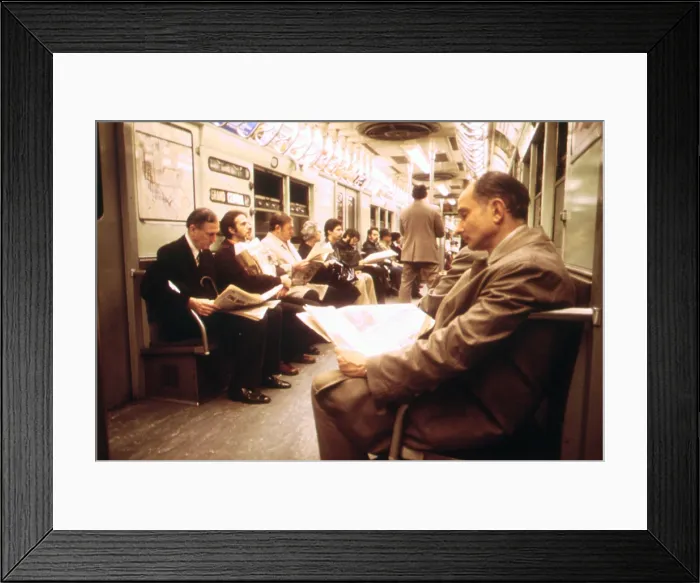 Framed Print : 1970s America. Passengers on a subway car, New York City, New York ca. 1972