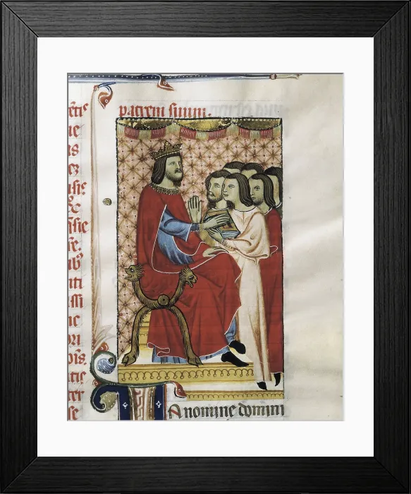 Framed Print : Sancho I ( -1324). King of Majorca (1311-1324). Llibre de franqueses i privilegis del Regne de Mallorca. Fol. 12. Gothic art. Miniature Painting. SPAIN. Palma de Mallorca