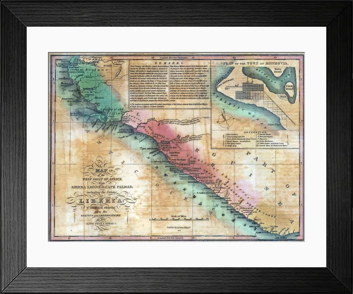 Framed Print : Map of the West Coast of Africa from Sierra Leone to Cape Palmas, including the colony of Liberia