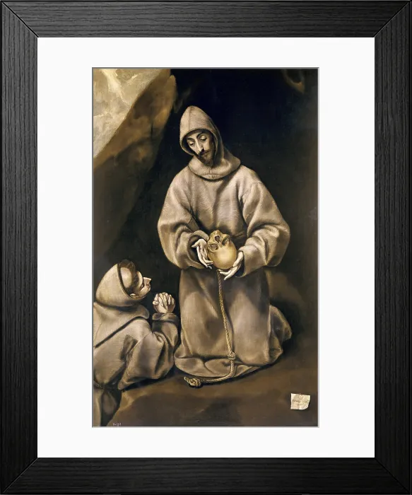 Framed Print : Greco, Domnikos Theotokpoulos, called El (1541-1614). Saint Francis and Brother Leo Meditating on Death. 1582. Mannerism art. Oil on canvas. SPAIN. Madrid. Prado Museum