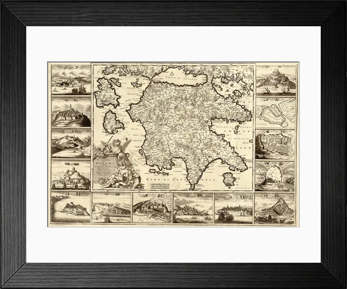 Framed Print : 1688 map of Peloponnesian Peninsula of southern Greece