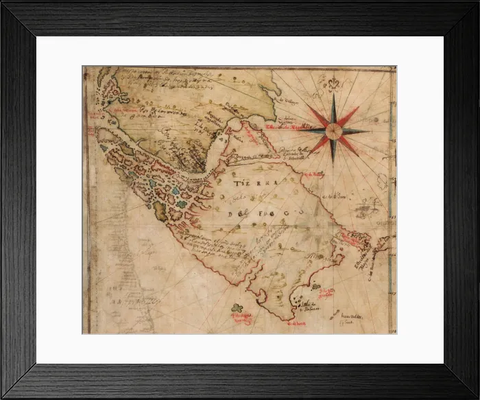 Framed Print : 1630 map of Strait of Magellan, at the southern tip of South America, was discovered in 1530 by Ferdinand Magellan