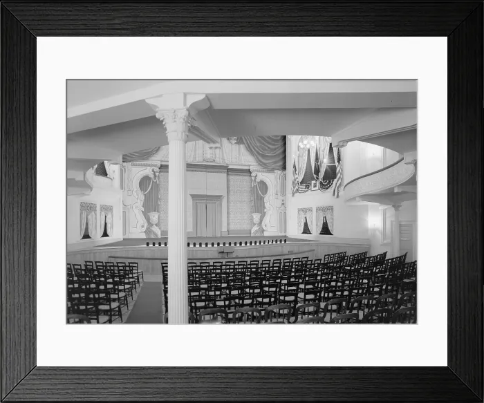Framed Print : Theaters, Ford's Theater, site of the Assassination of President Abraham Lincoln, interior, stage and Presidential box from orchestra rear, 511 Tenth Street Northwest