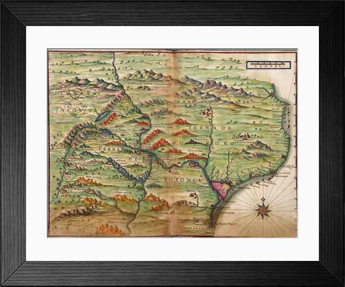 Framed Print : Portuguese maps showing detailed views of Zambezia (present day Mozambique )in Eastern Africa from a 1630 atlas